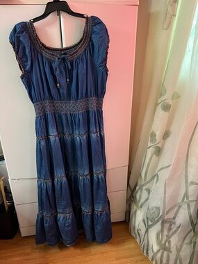 Blue Tiered Maxi Dress with Smocked Waist